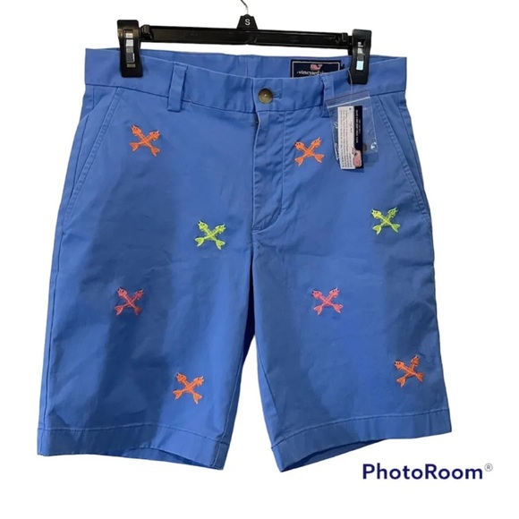 NWT Vineyard Vines Mens Blue Orange Green Crossed Fish Bone Breaker Shorts Sz 28 - Picture 1 of 10